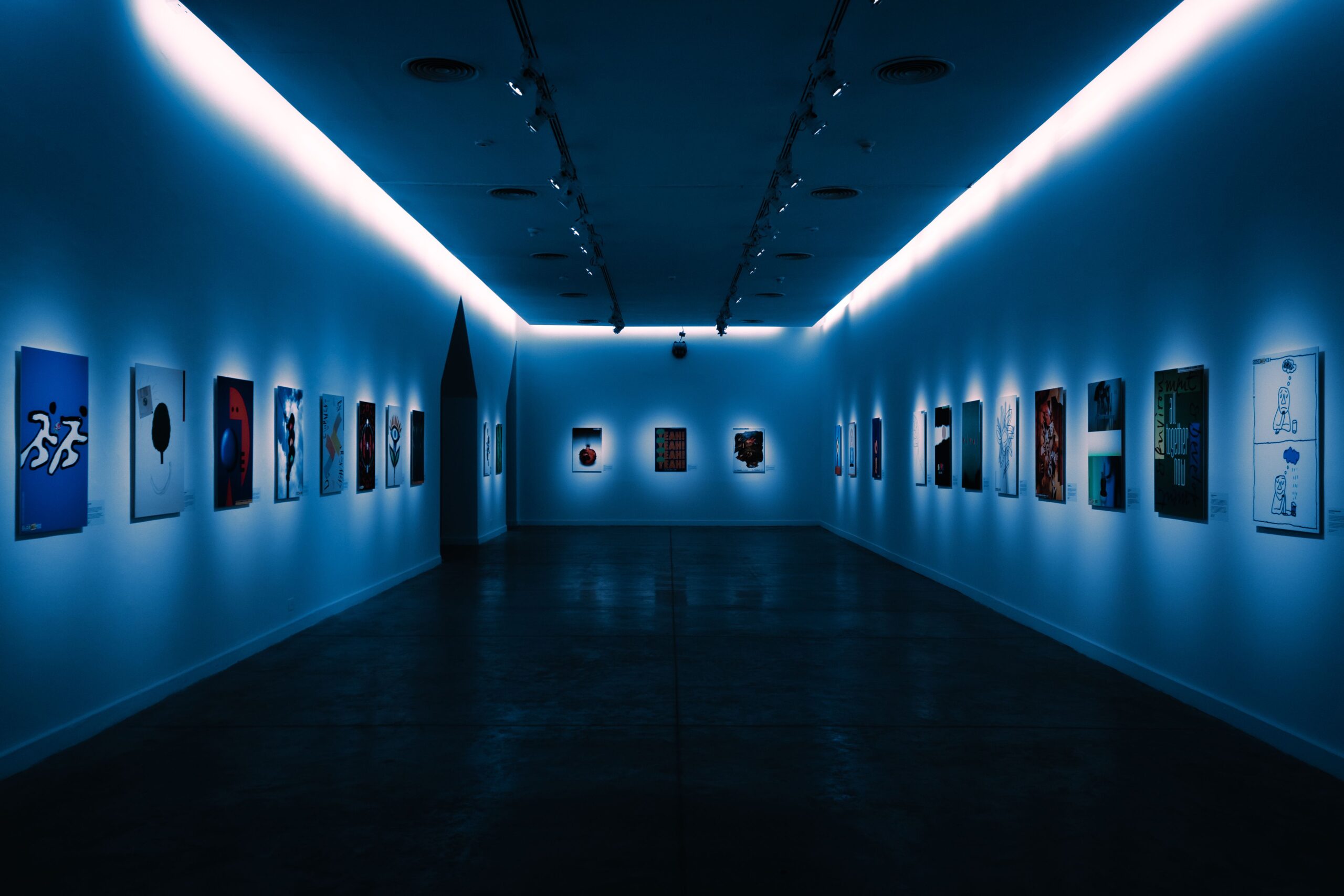 museum interior at night